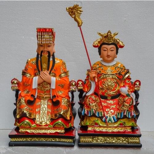 A set 2PCS HOME Temple Shrine TOP efficacious protection Gold plating YU HUANG Emperor QUEEN WANGMU niangniang FENG SHUI statue
