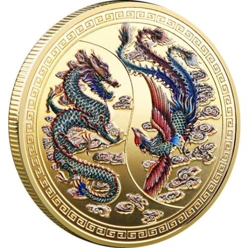 New 2021 Chinese Traditional Prosperity Brought by the Dragon and the Phoenix Commemorative Coin Gold Silver Plated