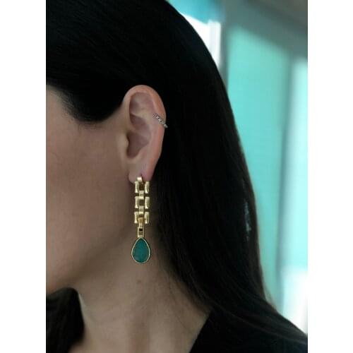 GULCE DERELI, NATURAL STONE CHARM EARRINGS, VINTAGE CHAIN EARRINGS, CHARM EARRINGS, GIFT BOX, GOLD/SILVER PLATED