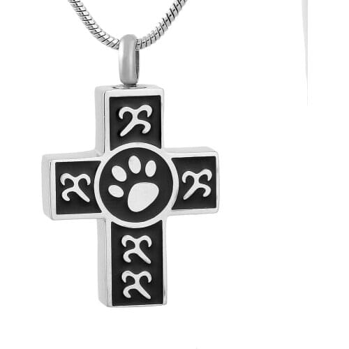 IJD9451 Animal Paw Print On My Cross Stainless Steel Cremation Necklace Pet Memorial Urn Jewelry Ashes Holder Keepsake Pendant