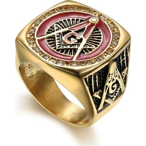 Punk Masonic Rings For Men Gold Color Stainless Steel Fashion Geometric Big Ring AG Freemason party Jewelry Gifts Dropshipping