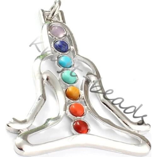 KFT Silver Plated Healing 7 Stone Beads Inner Peace Yoga Meditation Buddha Guardian Stone Pendant Healing Balance Chakra Jewelr