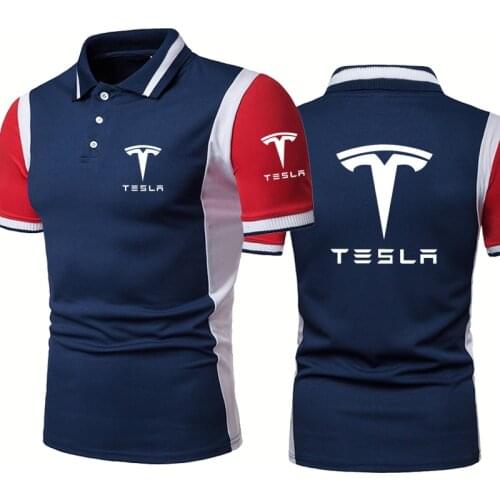 Casual Mens short sleeve Tesla car Logo Printing Summer Fashion Mens POLO shirt Cotton High Quality short sleeve