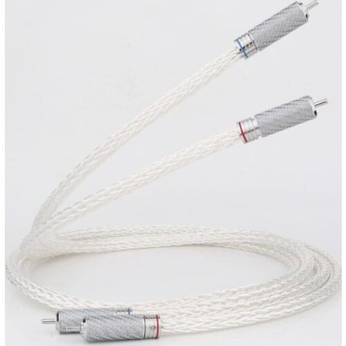 Preffair Pair Hi-End 8AG Silver Plated OCC 16 Strands Audio Cable With Carbon Fiber RCA Plug HIFI Analogue Phono Cable