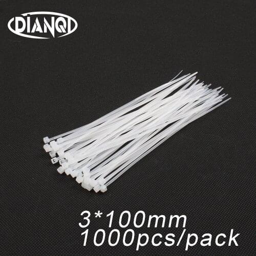 1000pcs 3mm*100mm 1.8mm Self locking Nylon Cable Ties White color Plastic Zip Tie wire binding wrap straps UL Certified