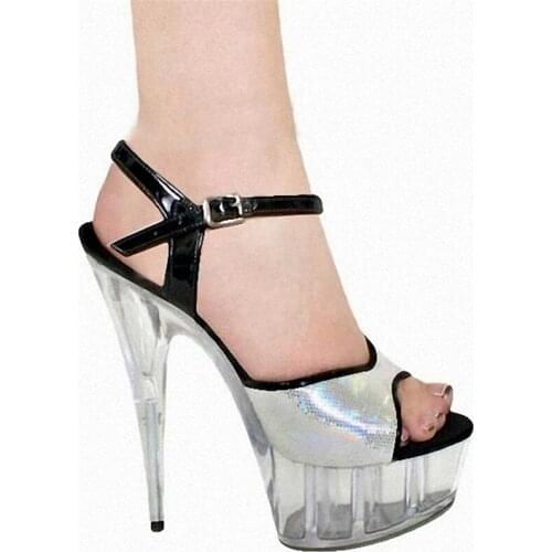 15 cm super high heels Flash powder crystal Roman style sandals with waterproof Taiwan manufacturers selling wholesale