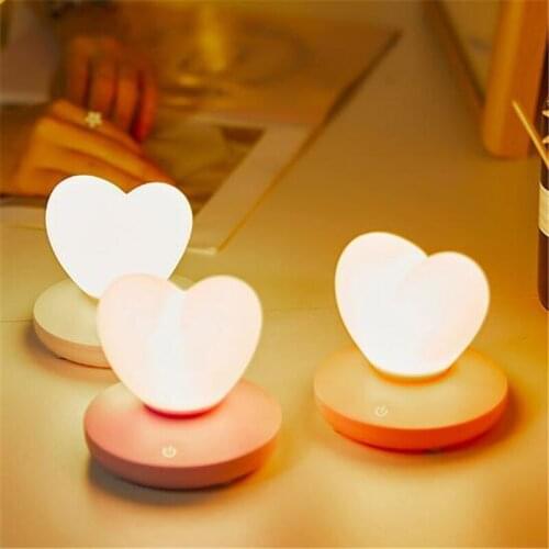 LED Touch Control Table Lamp USB Rechargable girl Modeling lamp Energy saving Romantic Love Heart shape Decoration Night Light