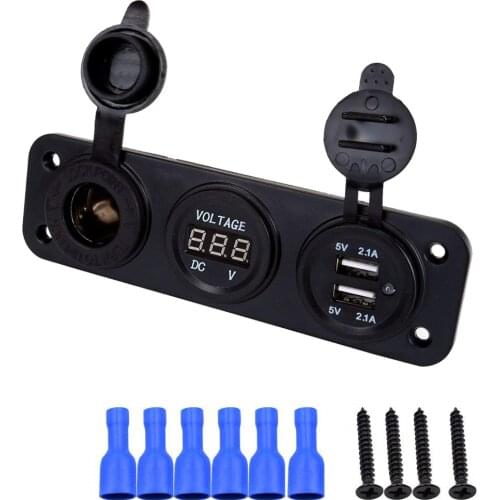 Phone Car Charger Switch Panel 4.2A Dual USB Charger LED Voltmeter Cigarette Lighter Socket for Car Marine Boat Truck New Style