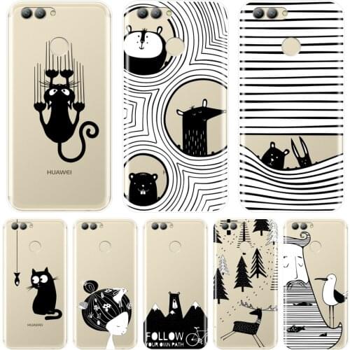 Back Cover For Huawei Nova 2i 3 3I 3E 2 Lite Plus Black Cat Dog Rabbit Soft Silicone Phone Case For Huawei Nova Smart Lite 2017