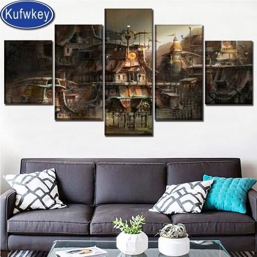 Building City Sci Fi Steampunk diamond painting cross stitch full square picture of rhinestones diamond embroidery 5 pcs decor