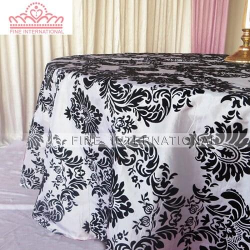 108inch round black/white flocking taffeta tablecloth