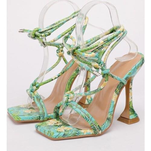 2021 Summer Women High Heels Square Toe Sandals Ankle Strap Shoes Simple Woman Shoes Plus Size 42