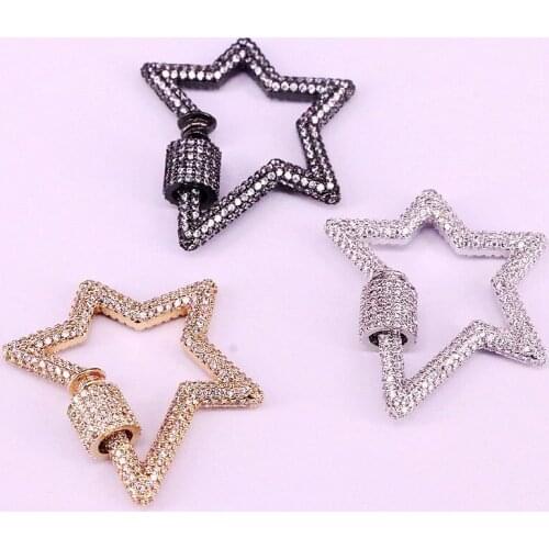 4Pcs,Clear CZ Micro Pave Star Shaped Lock Carabiner Pave Lock Crystal Bracelet / Necklace Clasp