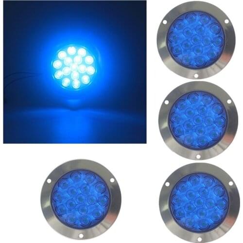 4PCS Blue Truck Car Round LED Taillight Waterproof 16LED Stop Brake Running Reverse Backup Light For Truck Trailer Lorry 12V/24V