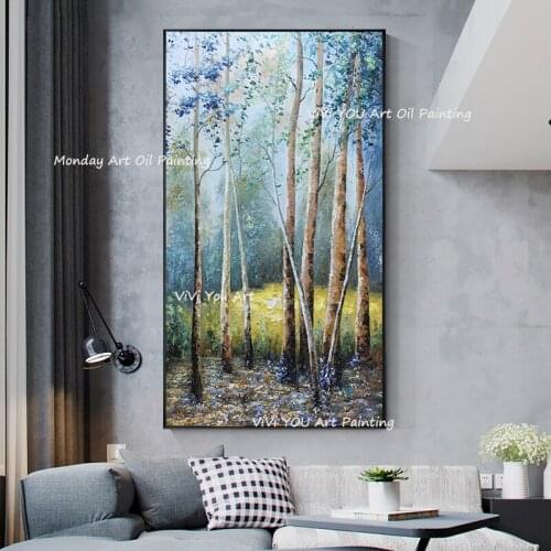 Handmade Abstract Tree Sunset Oil Painting on Canvas Scandinavian Wall Art Picture for Living Room Cuadros Decor wall picture