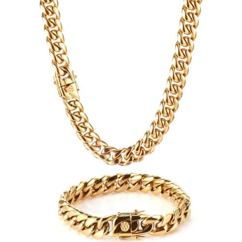 Hip-Hop Golden Curb Cuban Link Chain Stainless Steel Necklace for Men and Women Gold Silver Color Bracelet Fashion Jewelry