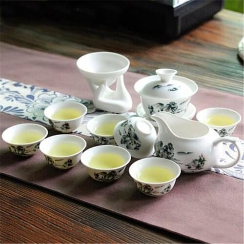Gong fu cha tea set ceramic fung fu cup teapot infuser serving tray porcelain tea cup gaiwan tea set