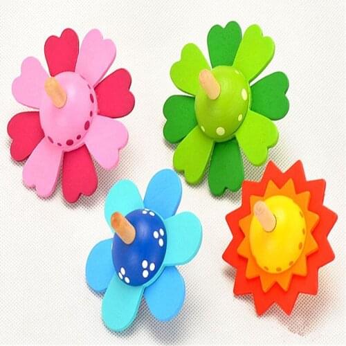 Kids Wooden Toys Flower Rotate Spinning Top Wooden Classic Toys for Chidren Kids Develop Intelligence Education Montessori Toys