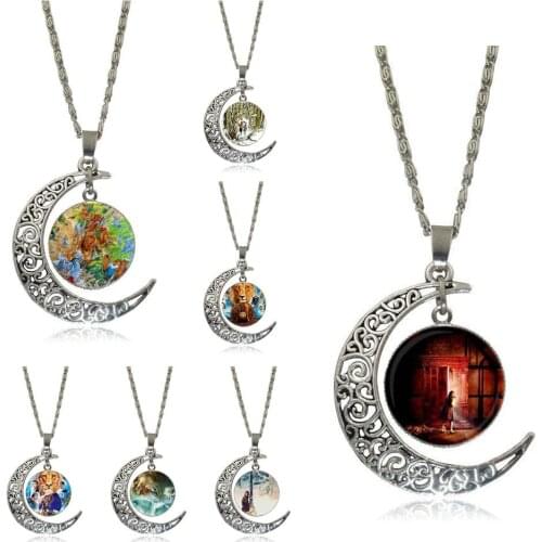 EJ Glaze For Girls Gifts Chronicles of Narnia Glass Pendant Necklace Handmade Half Moon Pendant Necklace