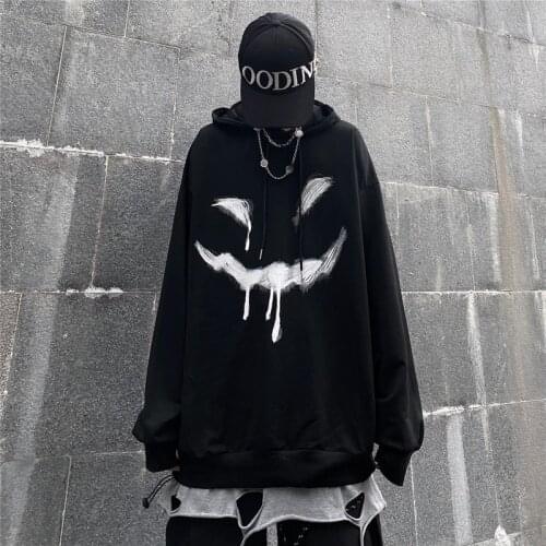 HOUZHOU Gothic Oversized Hoodie Black Harajuku Emo Graphic Goth Pullovers Women Autumn Grunge Streetwear Sweatshirt Female