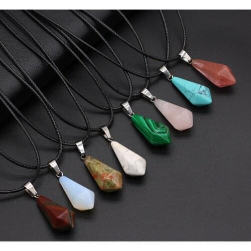 Healing Crystal Quartz pendulum Cone Pendant Semi-precious Stone Rope Chain Necklace Wholesale Charms Jewelry for Women Men