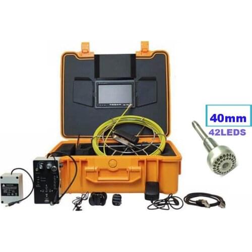 Pipe Video Inspection Camera Drain Sewer Endoscope Diameter 40mm x 125mm 42Pcs White Leds 50m Cable 8G SD Card DVR Meter Counter