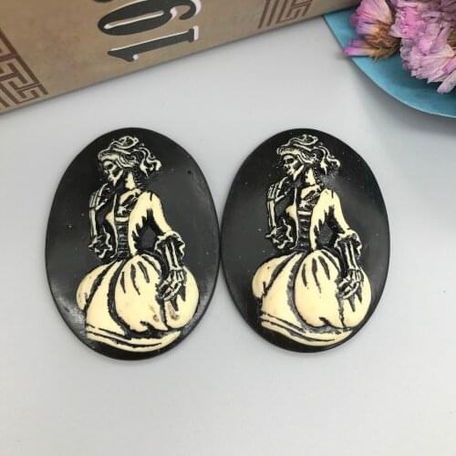 Free shipping!beautiful girl Cameo Resin Flatback black background Flatback Cabochon for Alloy necklace accessories.DIY,30*40mm