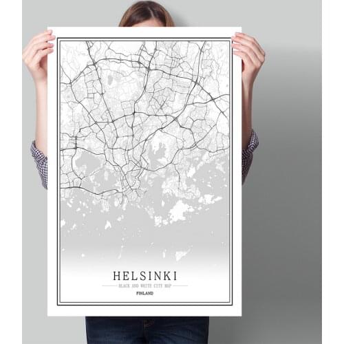 Finland Black White World City Map Poster Nordic Living Room Helsinki Turku Vaasa Wall Art Pictures Home Decor Canvas Painting