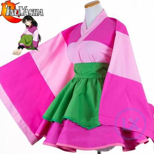 Anime Inuyasha Cosplay Costume Sango Lolita Inuyasha Kimono Dress Full Sets Custom Made Girls Female Halloween