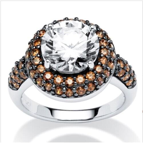 Round Chocolate Cubic Zirconia Halo Ring in silver color over brass big Simulated stones rings