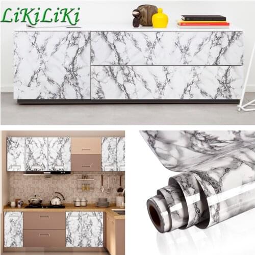 Kitchen Marble Waterproof Cupboard Wallpaper Self Adhesive Wall Stickers Living Room Bathroom Desktop Decal Furniture Renovation