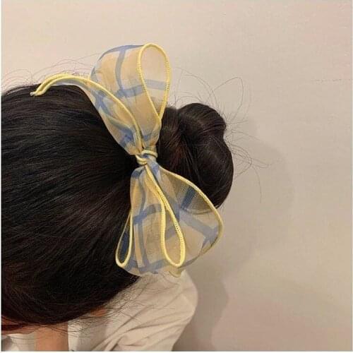 Summer forest girl lattice mesh bow knot hair rope organza large intestine circle hair ring Korean version of small fresh ins