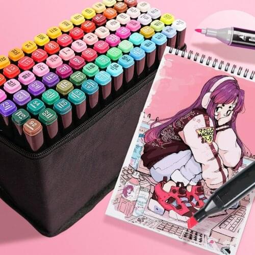 30/40/60/80 Color Markers Manga Drawing Markers Pen Based Sketch Felt-Tip Oily Twin Brush Pen Art Supplies