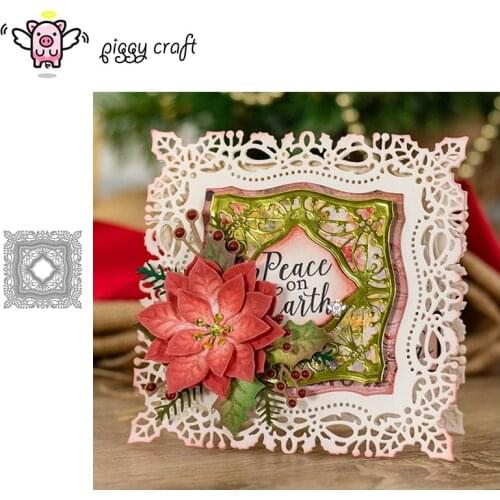 Piggy Craft metal cutting dies cut die mold Christmas leaf square frame Scrapbook paper craft knife mould blade punch stencils