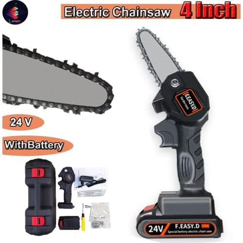 4 Inch 24V Mini Chain Saw Portable Rechargeable Electric Pruning Saw With Lithium Bateray For Garden Tree And Woodworking Tools