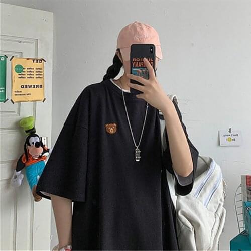 Harajuku Fashion Loose Style Casual Plain T-Shirt Summer Oversize All-match Pullover Clothes Hip Hop Simple Short Sleeve Tops