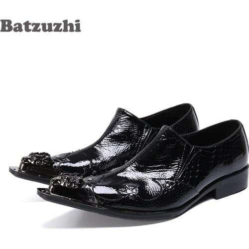 Batzuzhi Fashion Shoes Men Pointed Metal Tip zapatos de hombre Genuine Leather Dress Shoes Business Formal, Big Sizes US6-12