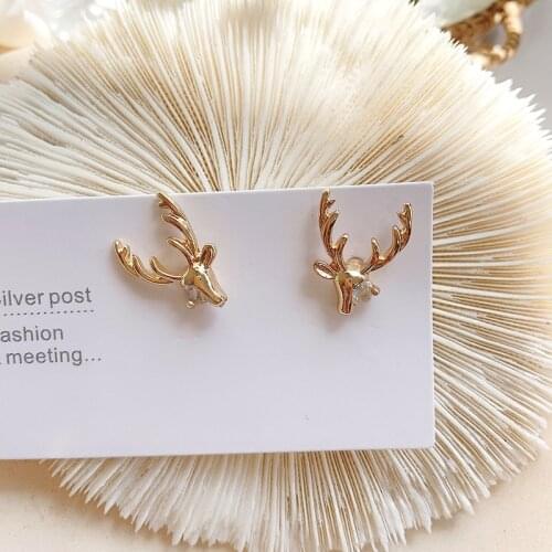Moose Deer Head Silver Plated Needles Zircon Simple Alloy Animal Golden Stud Earrings for Women
