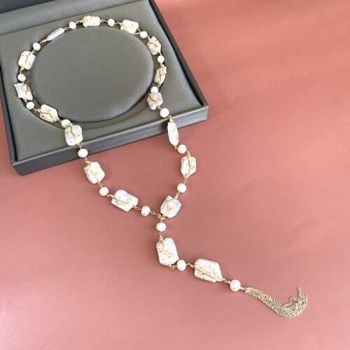 Natural Baroque Pearl Long Pendant Necklace for Women Party Jewelry Gifts Sweater Chain Collar Adjustable Statement Jewellery