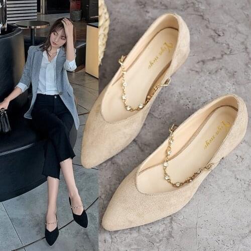 2021 New Pointed Toe Korean Low-heeled Temperament Evening Breeze Gentle Shoes Lady with Skirt Single ShoesWomens Shoes