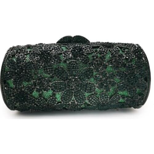 New Arrival Green/Blue Rhinestone Crystal Evening Bag Clutches Bags Fashion Hollow Out Gold Metal Shoulder Messenger Handbags