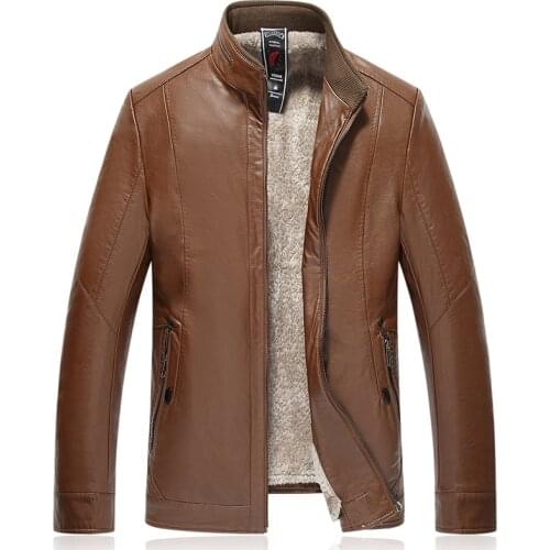 New arrivals in 2020 Mens winter velvet leather jacket black brown plain loose L-7XL business