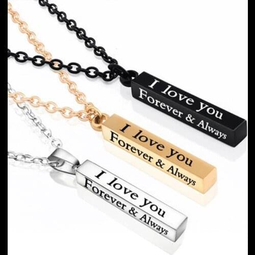 Letter Necklace I Love You Forever&always Personality Date Neckalces for Husband Girlfriend Jewelry Gift Stainless Steel Pendant