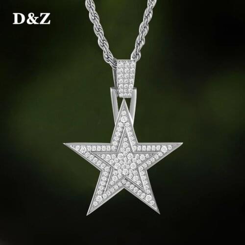 D&Z Dallas Cowboys Star Pendant Iced Out Bling Cubic Zirconia Necklaces & Pendants For Men Women Rapper Jewelry With Solid Back
