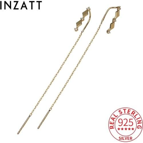 INZATT Solid Authentic 925 Sterling Silver 14k Gold Chain Tassel Zircon Drop Earrings For Women Punk Fine Jewelry Drop shipping