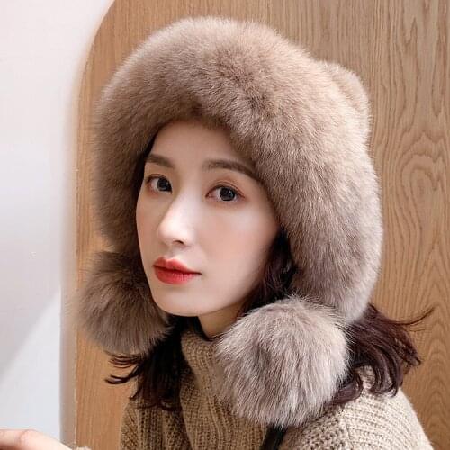 Lantafe Hats Women Hat Winter Hats For Women Ball Decoration High Quality Fur Real Fur Knit Cap Fluffy Hair Pretty Cute Style