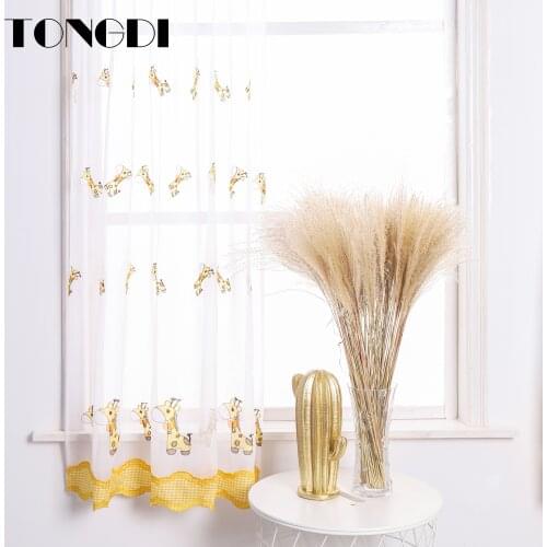 TONGDI Home Kitchen Curtain Cartoon Short Tiers Cafe Embroidery Tulle Small Valance Decoration For Window Kitchen Dining Room