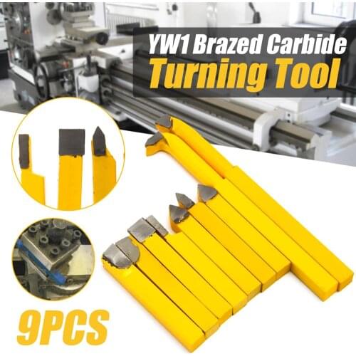 9Pcs 8x8mm YW1 Carbide Tipped Lathe Metal Cutter Bit Cutting Set Turning Boring