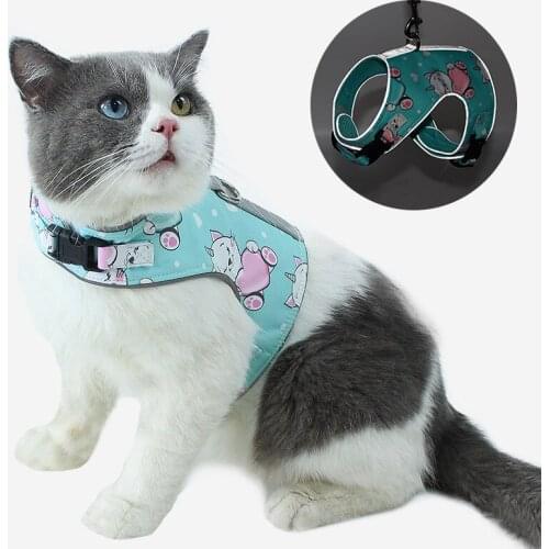 Printing Breathable Mesh Cat Harness Vest Reflective Puppy dog Harnesses pet Walking Lead Leash Soft Cats dogs chest strap