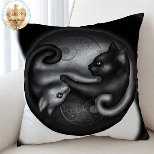 Yinyang Cat Morning by Khalia Art Cushion Cover Paisley Print Pillow Case Black White Pillow Covers Tai Chi Funda Cojin Dropship